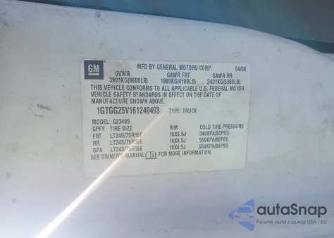 2006 GMC Savana Work Van z USA, uszkodzony, nr VIN 1GTGG25V161240493